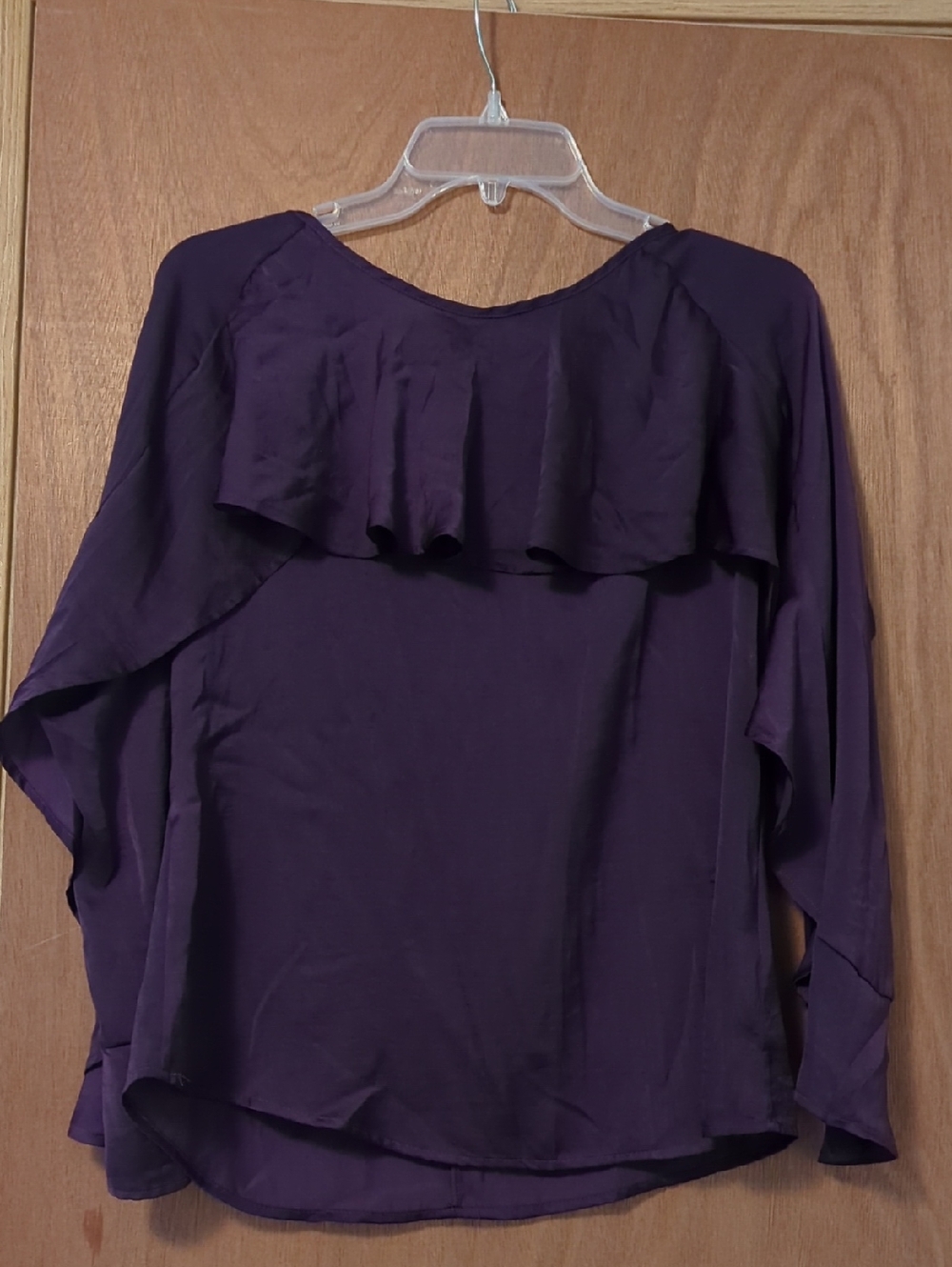 Chenault Plum Ruffle-Front Long Sleeve Blouse